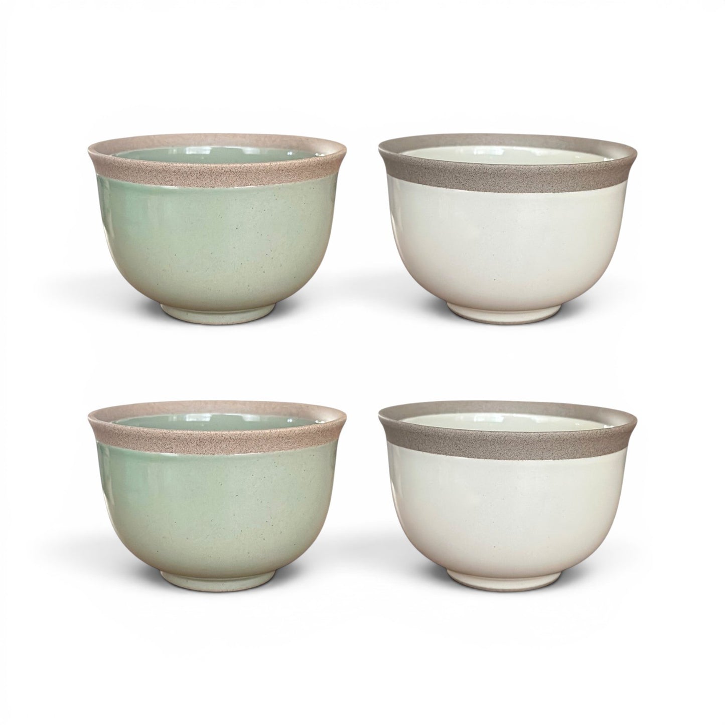 Set de 4 bols Yugen lab en céramique japonaise aux tons pastel vert et blanc avec une bordure brute artisanale