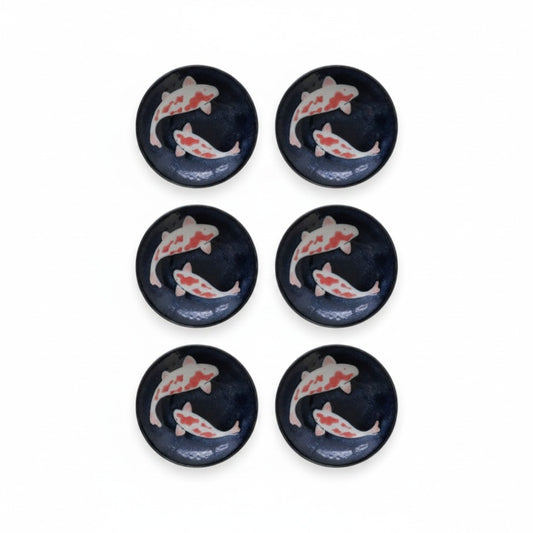 Set de 6 coupelles Yugen lab en céramique bleu indigo avec motif de poisson koï pour apéritifs et desserts