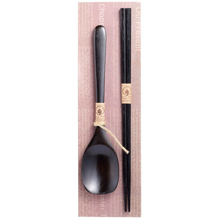 Set Yugen lab de cuillère et baguettes japonaises en bois noir élégant pour une table raffinée