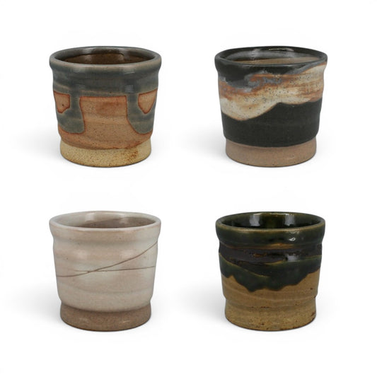 Set de quatre tasses japonaises Yugen lab en céramique Mino-yaki artisanale aux textures et glaçures variées